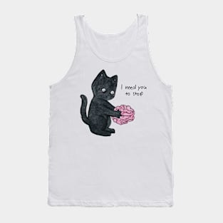 I need you to stop cat brain overthinking illustration watercolor Tank Top